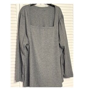 Lane Bryant Gray Shimmer Square Neck Long Sleeve Top Plus Size 26/28 Heathered